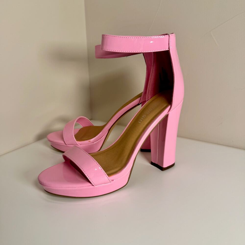 Steve Madden Pink Patent Platform Block Heel Women's 8.5 Y2K Coquette Going Out - Picture 14 of 16